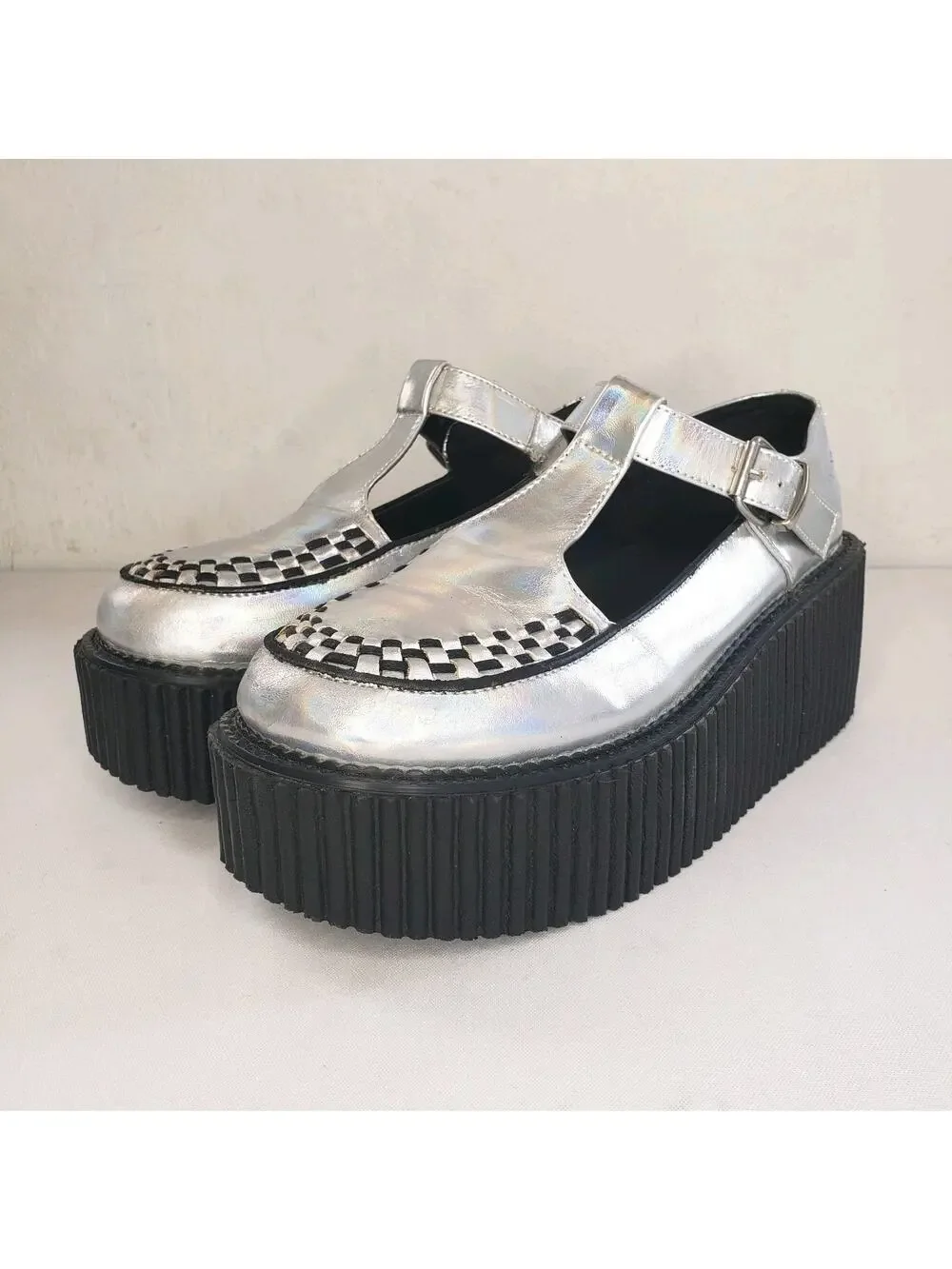 Demonia Cult Creeper Hologram Platform Mary Jane Shoes Women's Size 10